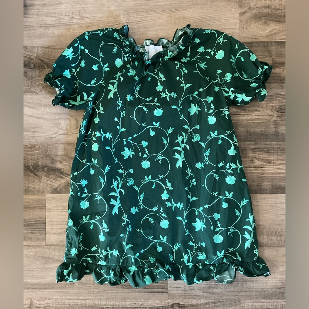 Hill House Home Katherine Nap Dress Green Botanical Floral Mini Ruffle Retro - Picture 2 of 9